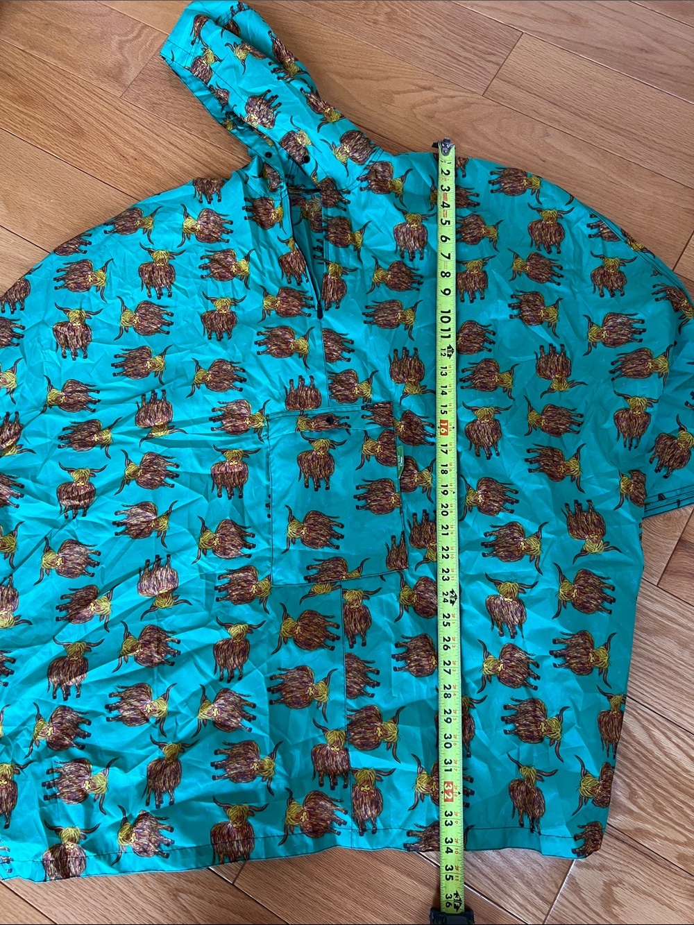 eco chic highland cow packable rain jacket cape Teal Women's Cape-Style Jacket - Picture 6 of 9